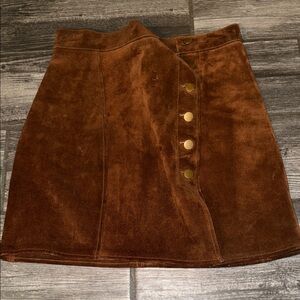 Free people understated Brown suede leather Button-Up Skirt medium